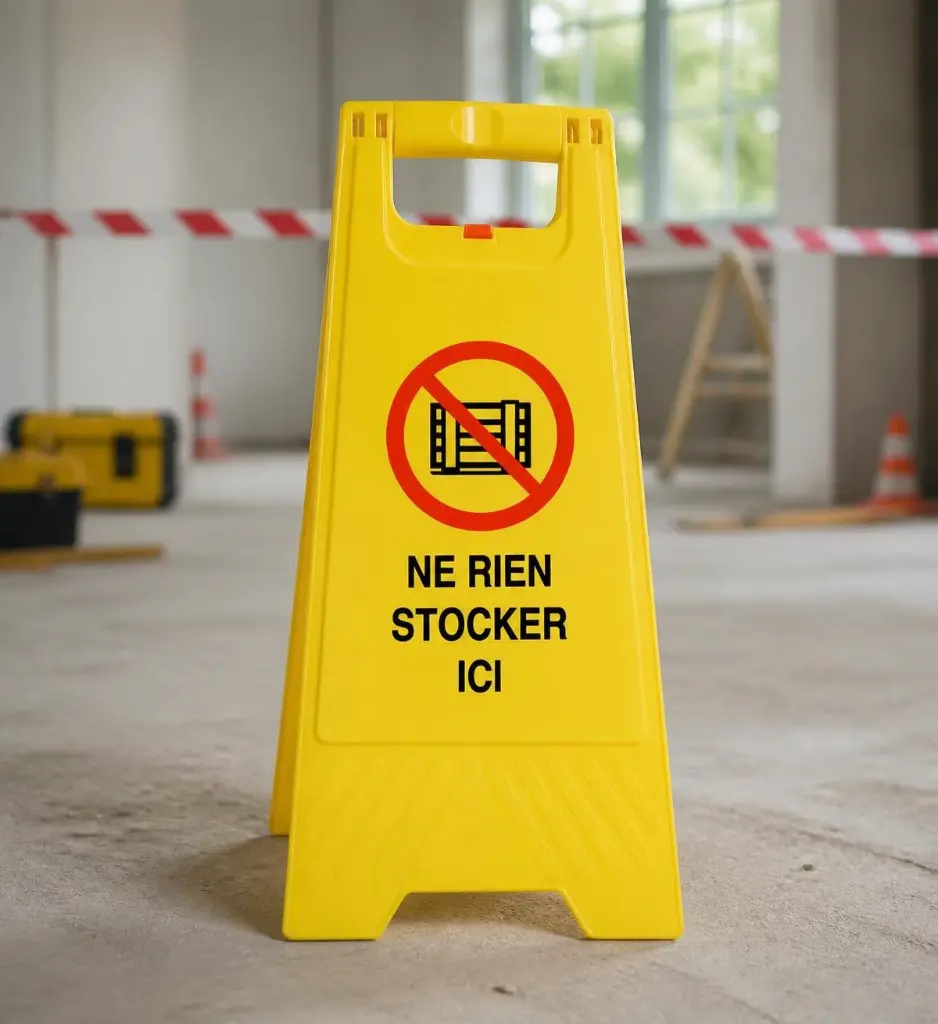 AI Generated Chevalet « Ne rien stocker ici » – zone de chantier
