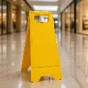 AI Generated Chevalet plastique jaune — Centre commercial premium (angle 3/4)