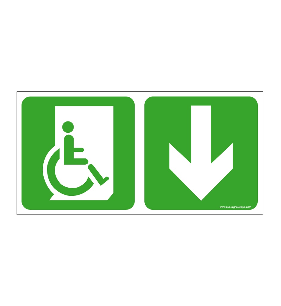 Panneau Direction de sortie Handicapé, En dessous vers la droite - C