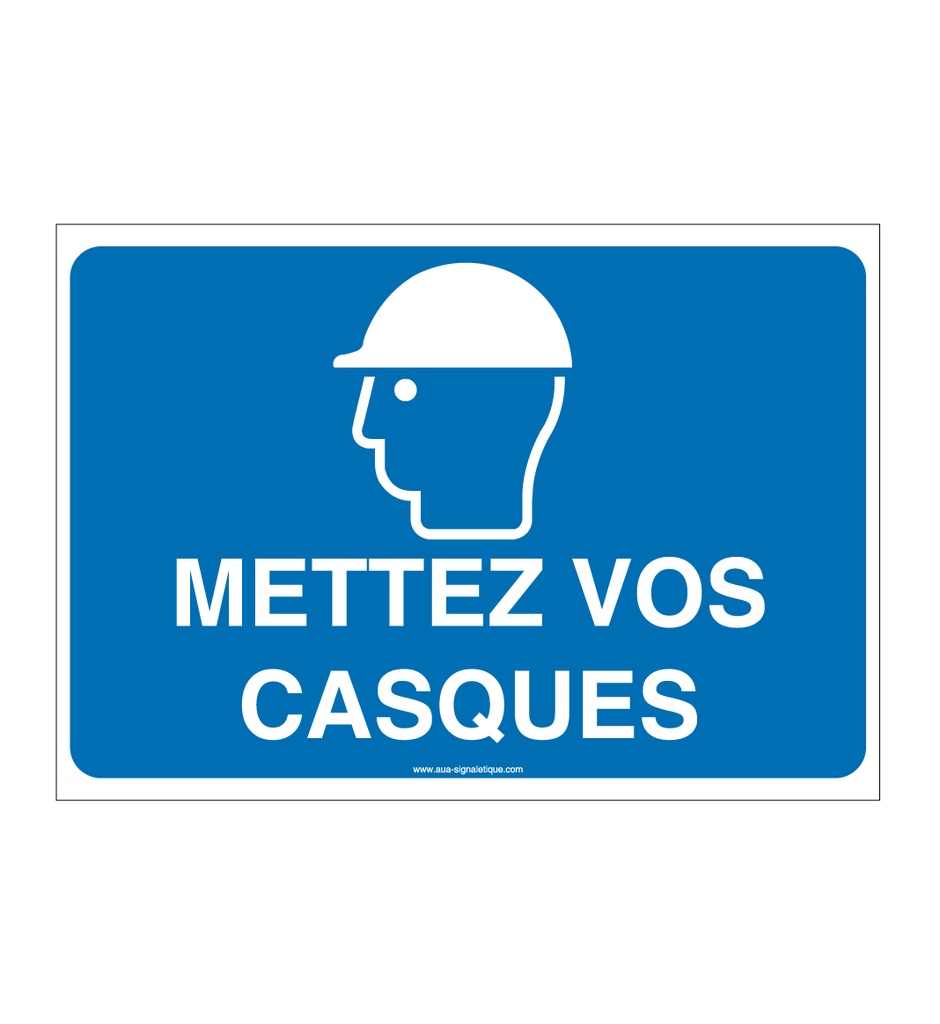 [3379-AP-v-150x105] Panneau mettez vos casques (150 x 105 mm, Vinyle Autocollant)