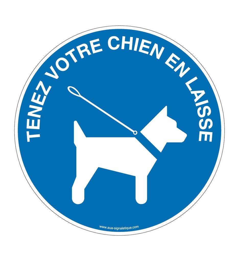 [3419-R-v-130] Panneau Tenez votre Chien en Laisse (Ø 130 mm, Vinyle Autocollant)