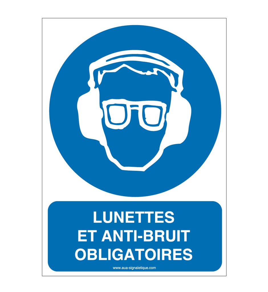 [3534-AI-v-75] Panneau lunettes et anti-bruit obligatoires AI (75 x 105 mm, Vinyle Autocollant)