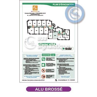 [4005-F] Plan d'évacuation chambre hôtel aluminium brossé A4