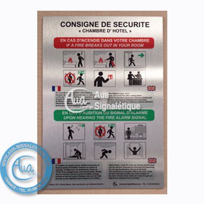 [4007-F] Consignes de sécurité Chambre d'hôtel en aluminium brossé