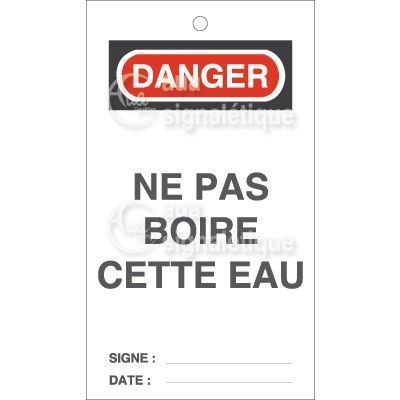 Lot 10 étiquettes de sécurité en PVC imprimé - Danger Ne pas boire cette eau