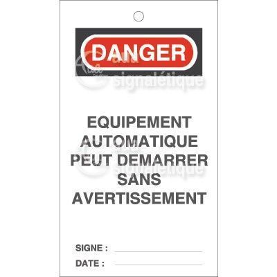 Lot 10 étiquettes de sécurité en PVC imprimé - Danger démarrage automatique