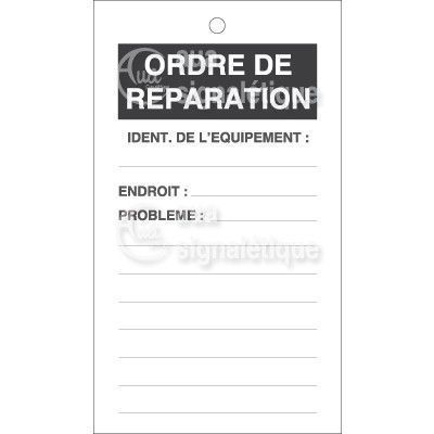 Lot 10 étiquettes de sécurité en PVC imprimé - Ordre de réparation