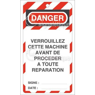 Lot 10 étiquettes de sécurité en PVC imprimé - Verrouillez cette machine avant réparation