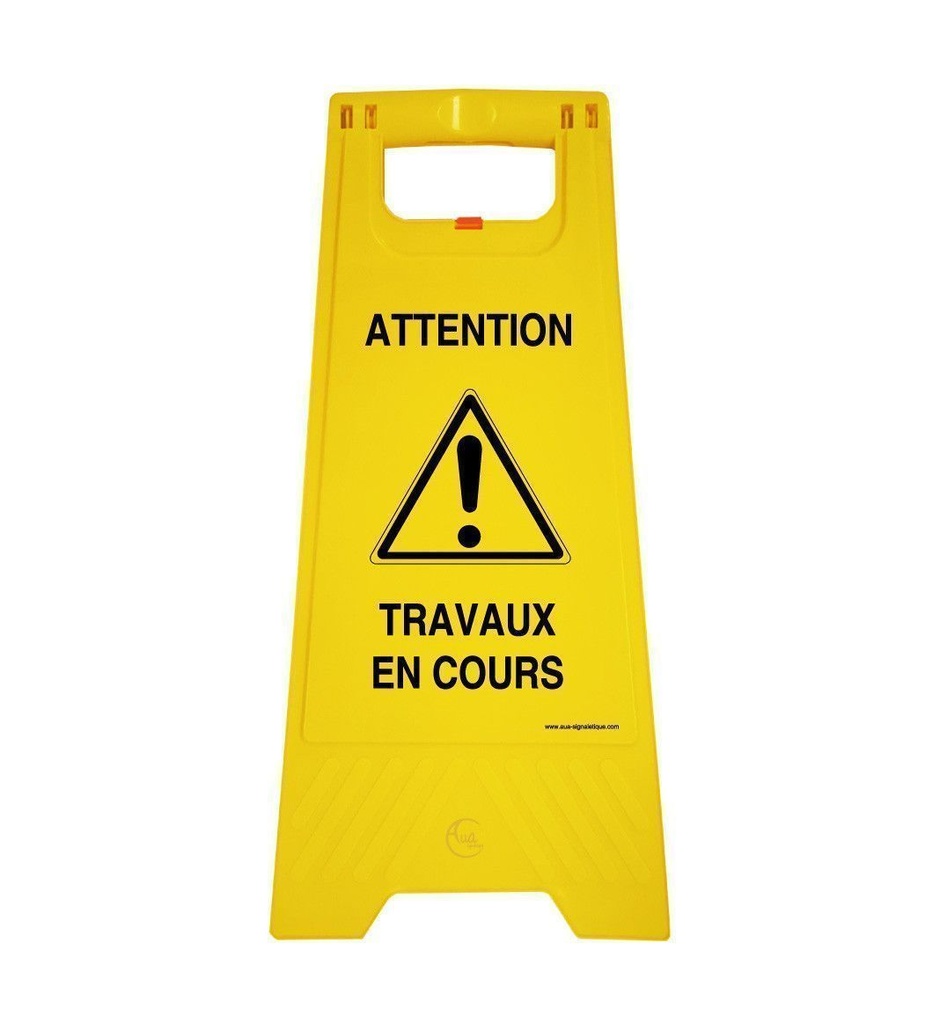 Chevalet de signalisation travaux en cours - Poids 1KG en plastique jaune