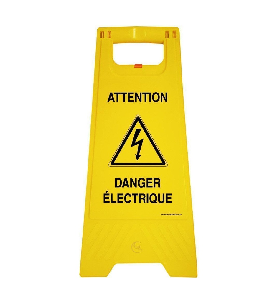 Chevalet de signalisation danger électrique - Poids 1KG en plastique jaune