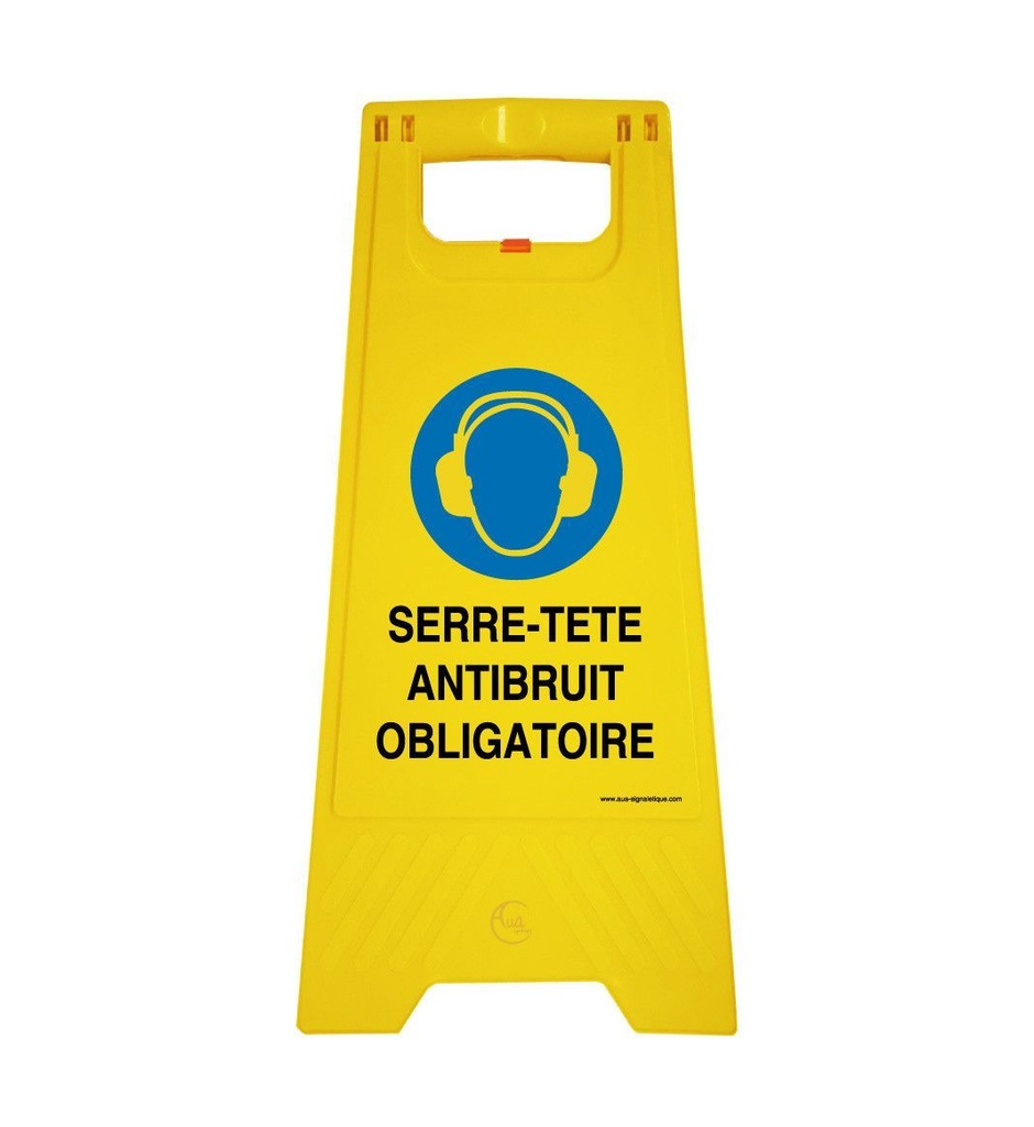 Chevalet de signalisation serre tête anti-bruit obligatoire - Poids 1KG en plastique jaune