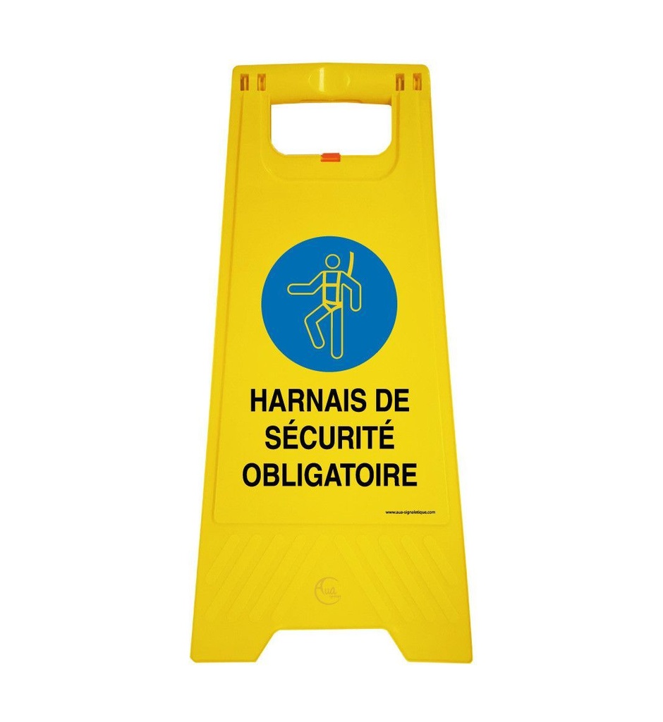 Chevalet de signalisation harnais de sécurité obligatoire - Poids 1Kg en plastique jaune