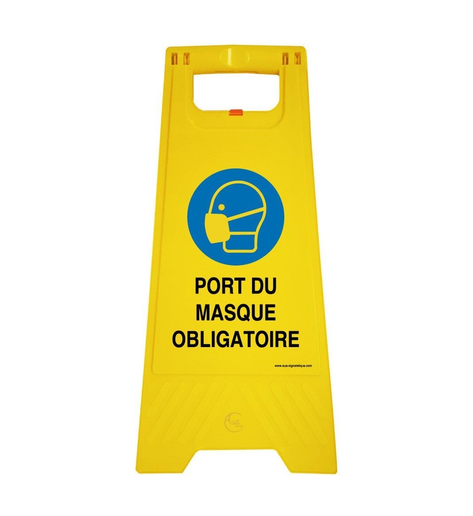 Chevalet de signalisation port du masque obligatoire - Poids 1Kg en plastique jaune