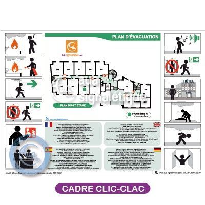 [1922] Plan d'évacuation + Consignes BD+ Cadre Clic-Clac Format A4 Horizontal