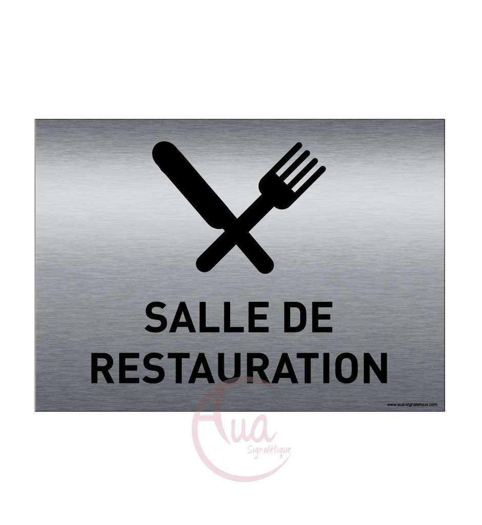 Plaque de porte Aluminium brossé imprimé AluSign - 210x150 mm - Salle de Restauration - Double Face adhésif au dos