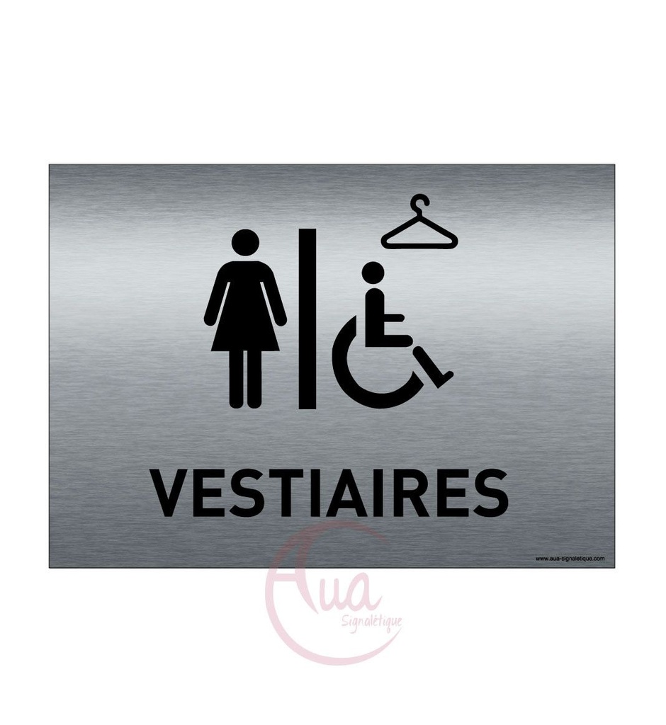 Plaque de porte Aluminium brossé imprimé AluSign - 210x150 mm - Vestiaires PMR Femmes - Double Face adhésif au dos
