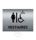 Plaque de porte Aluminium brossé imprimé AluSign - 210x150 mm - Vestiaires PMR Femmes - Double Face adhésif au dos