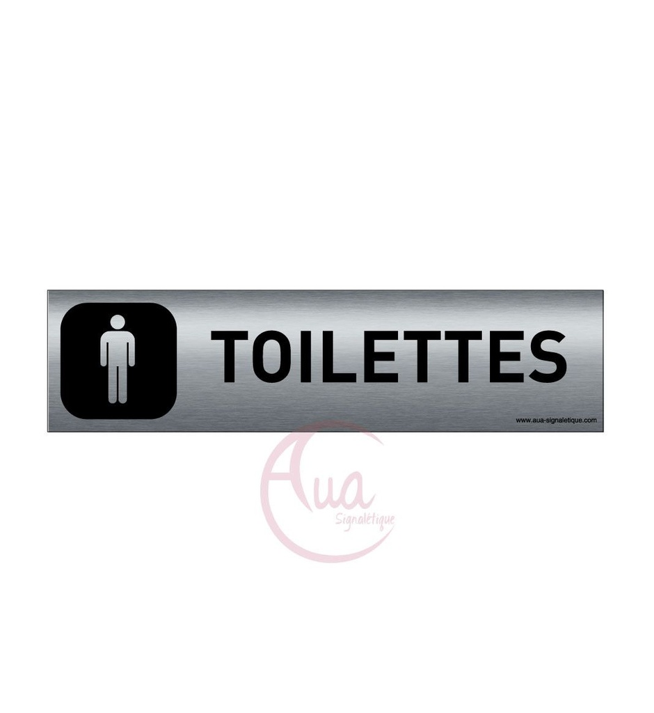 [201299-F] Plaque de porte Aluminium brossé imprimé AluSign DARK - 200x50 mm - Toilettes hommes - Double Face adhésif au dos