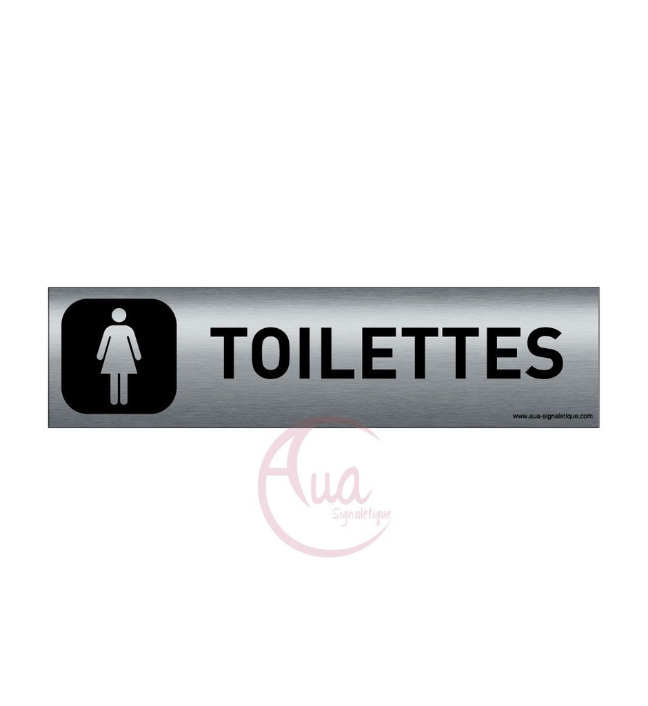 [201300-F] Plaque de porte Aluminium brossé imprimé AluSign DARK - 200x50 mm - Toilettes femmes - Double Face adhésif au dos