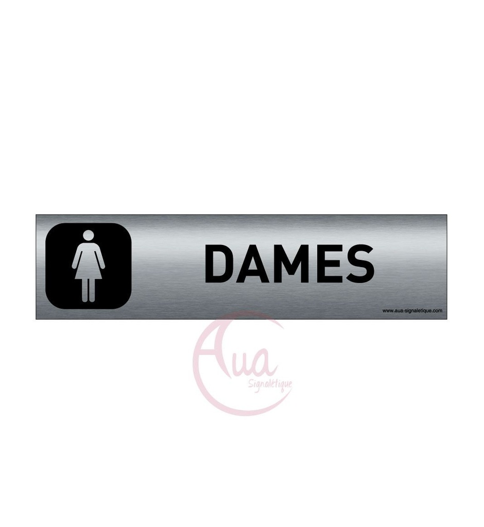 [201301-F] Plaque de porte Aluminium brossé imprimé AluSign DARK - 200x50 mm - Toilettes dames - Double Face adhésif au dos