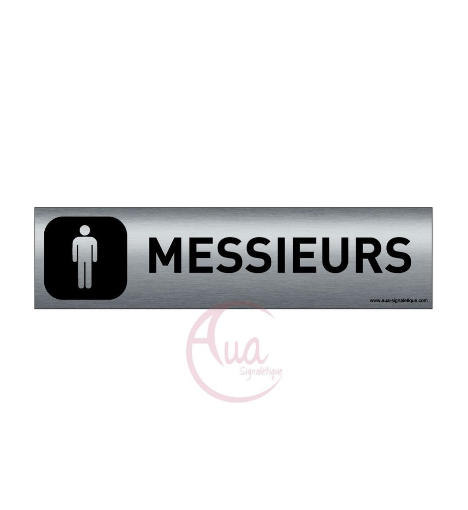[201302-F] Plaque de porte Aluminium brossé imprimé AluSign DARK - 200x50 mm - Toilettes Messieurs - Double Face adhésif au dos