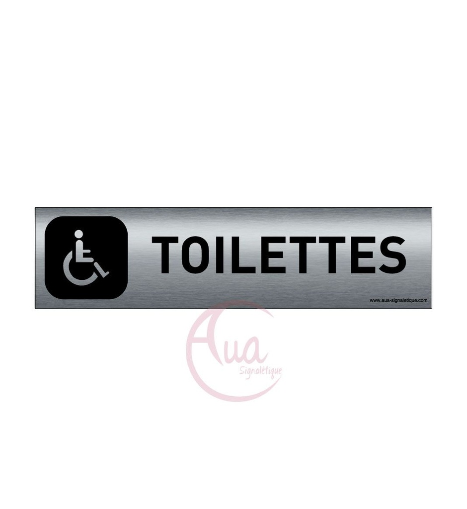 [201303-F] Plaque de porte Aluminium brossé imprimé AluSign DARK - 200x50 mm - Toilettes handicapés - Double Face adhésif au dos