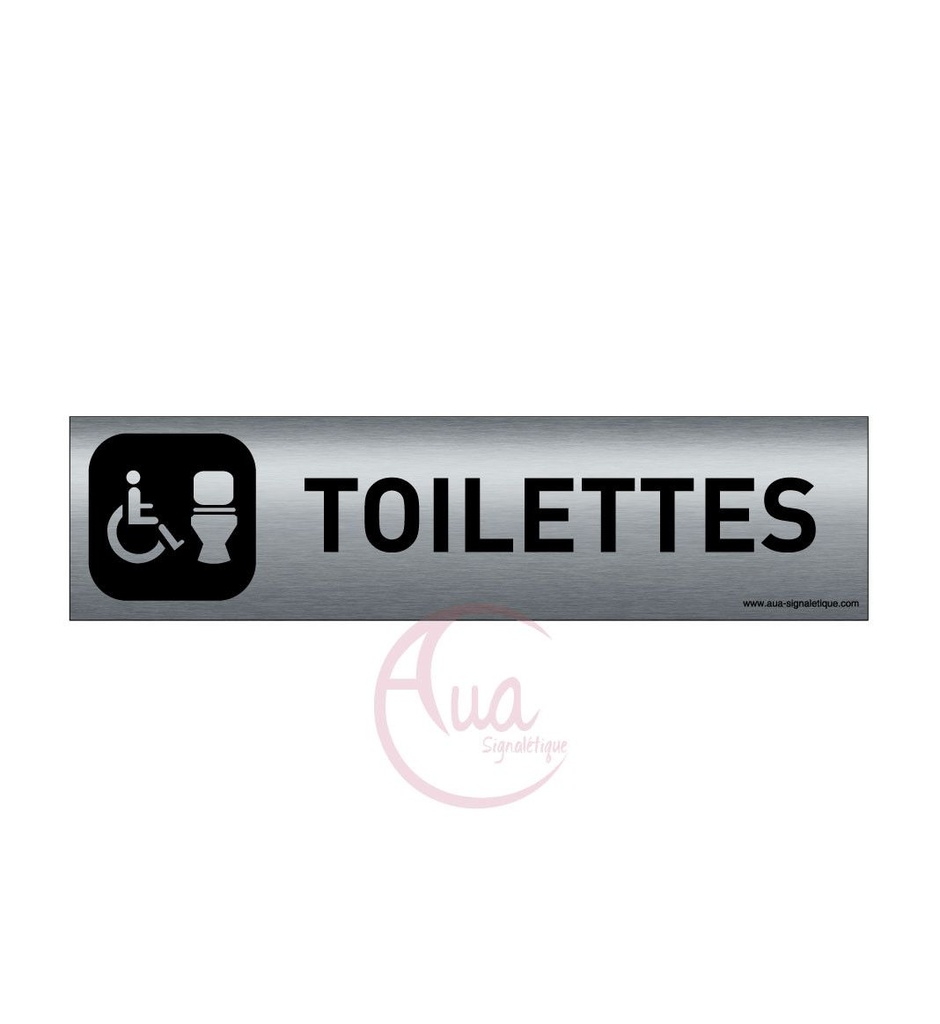 [201304-F] Plaque de porte Aluminium brossé imprimé AluSign DARK - 200x50 mm - Toilettes handicapés 2 - Double Face adhésif au dos