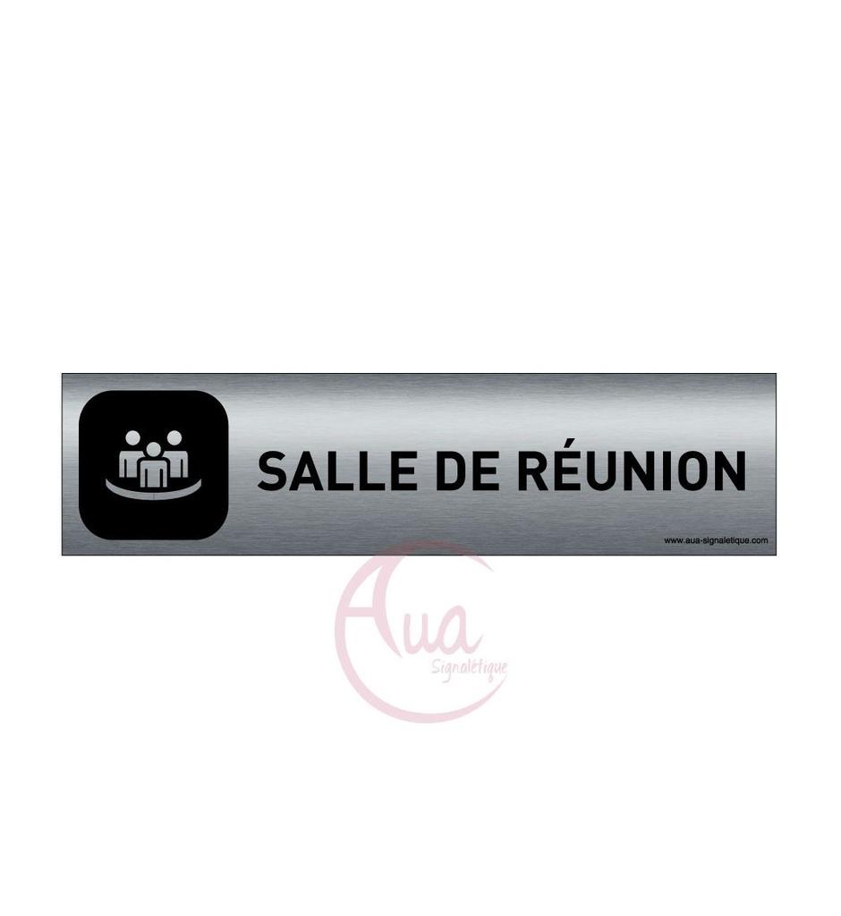 [201306-F] Plaque de porte Aluminium brossé imprimé AluSign DARK - 200x50 mm - Salle de réunion - Double Face adhésif au dos