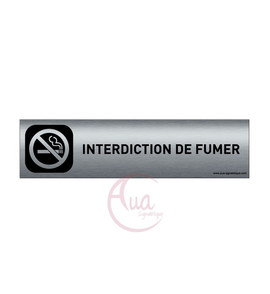 [201307-F] Plaque de porte Aluminium brossé imprimé AluSign DARK - 200x50 mm - Interdiction de fumer - Double Face adhésif au dos