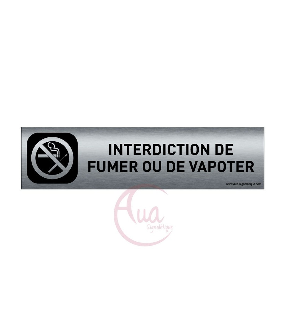 [201309-F] Plaque Aluminium brossé imprimé AluSign DARK - 200x50 mm - Interdiction de fumer ou vapoter - Double Face adhésif au dos