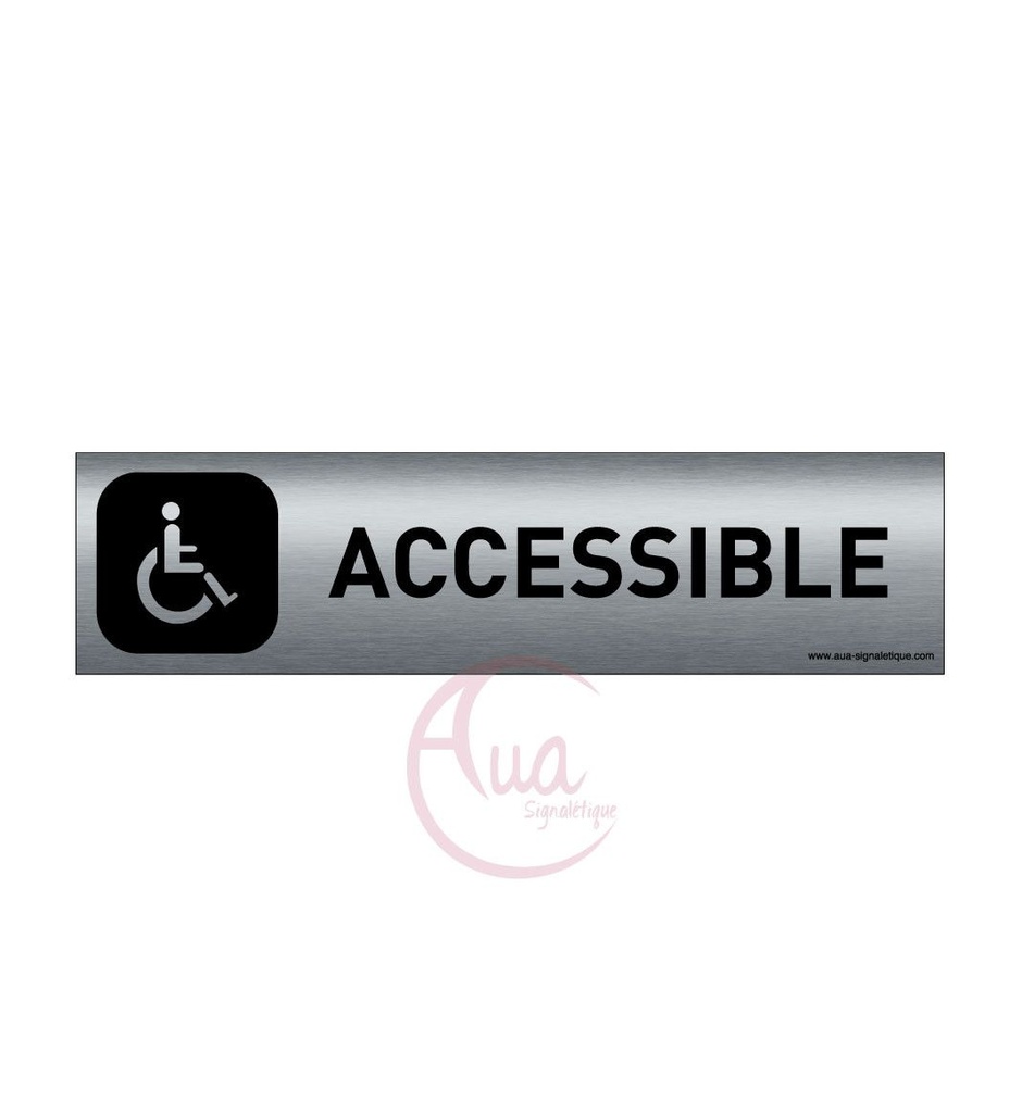 [201310-F] Plaque de porte Aluminium brossé imprimé AluSign DARK - 200x50 mm - Accessible handicapés - Double Face adhésif au dos