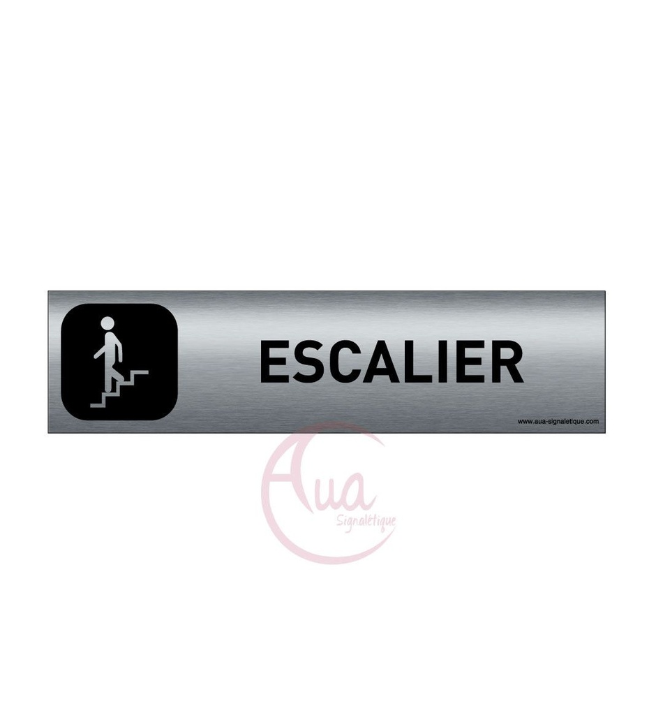 [201312-F] Plaque de porte Aluminium brossé imprimé AluSign DARK - 200x50 mm - Escalier descendant - Double Face adhésif au dos
