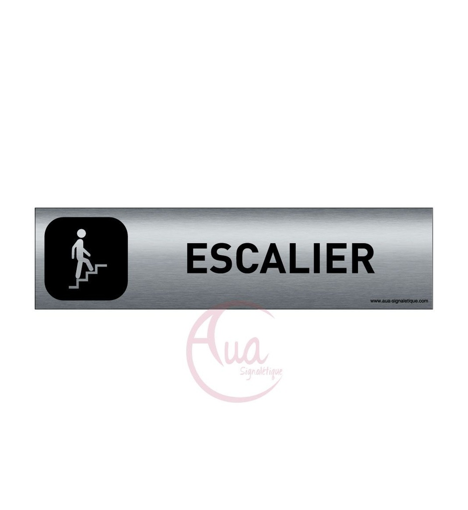 [201313-F] Plaque de porte Aluminium brossé imprimé AluSign DARK - 200x50 mm - Escalier montant - Double Face adhésif au dos