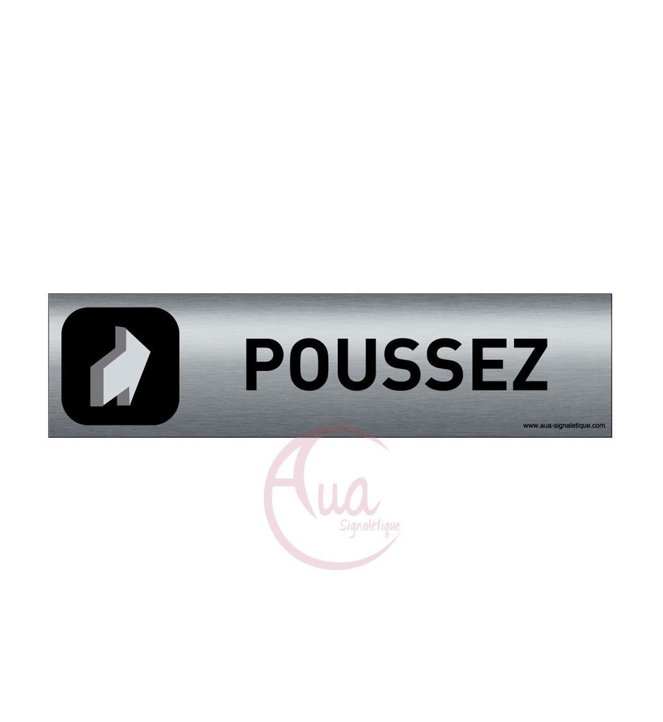 [201314-F] Plaque de porte Aluminium brossé imprimé AluSign DARK - 200x50 mm - Poussez la porte - Double Face adhésif au dos