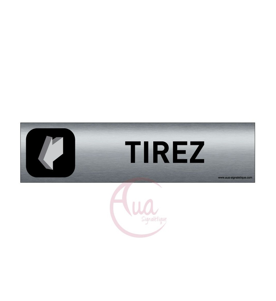 [201315-F] Plaque de porte Aluminium brossé imprimé AluSign DARK - 200x50 mm - Tirez la porte - Double Face adhésif au dos