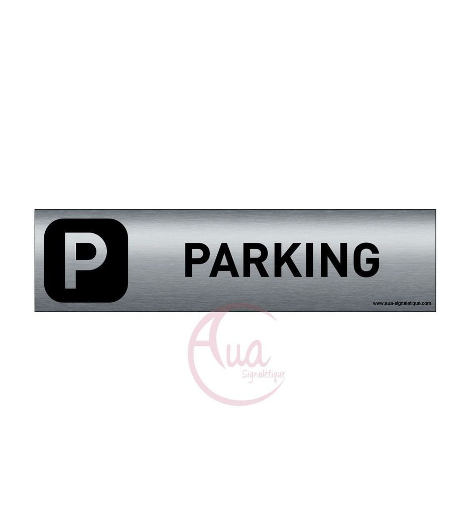[201319-F] Plaque de porte Aluminium brossé imprimé AluSign DARK - 200x50 mm - Parking - Double Face adhésif au dos