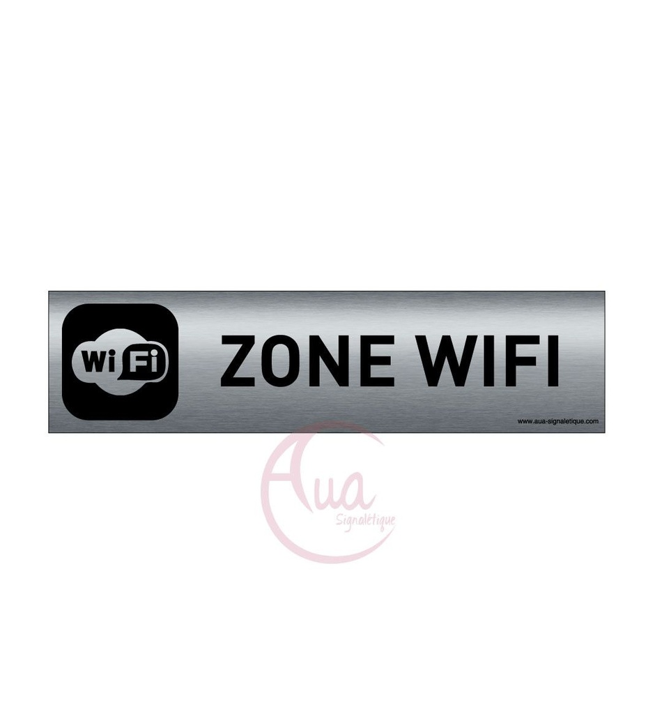 [201322-F] Plaque de porte Aluminium brossé imprimé AluSign DARK - 200x50 mm - Zone wifi - Double Face adhésif au dos