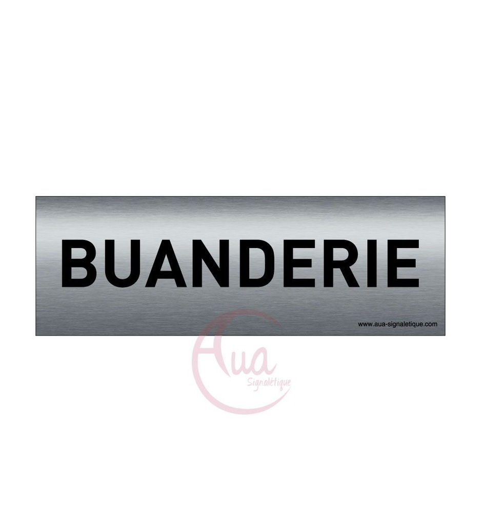 [201327-F] Plaque de porte Aluminium brossé imprimé AluSign Texte - 150x50 mm - Buanderie - Double Face adhésif au dos