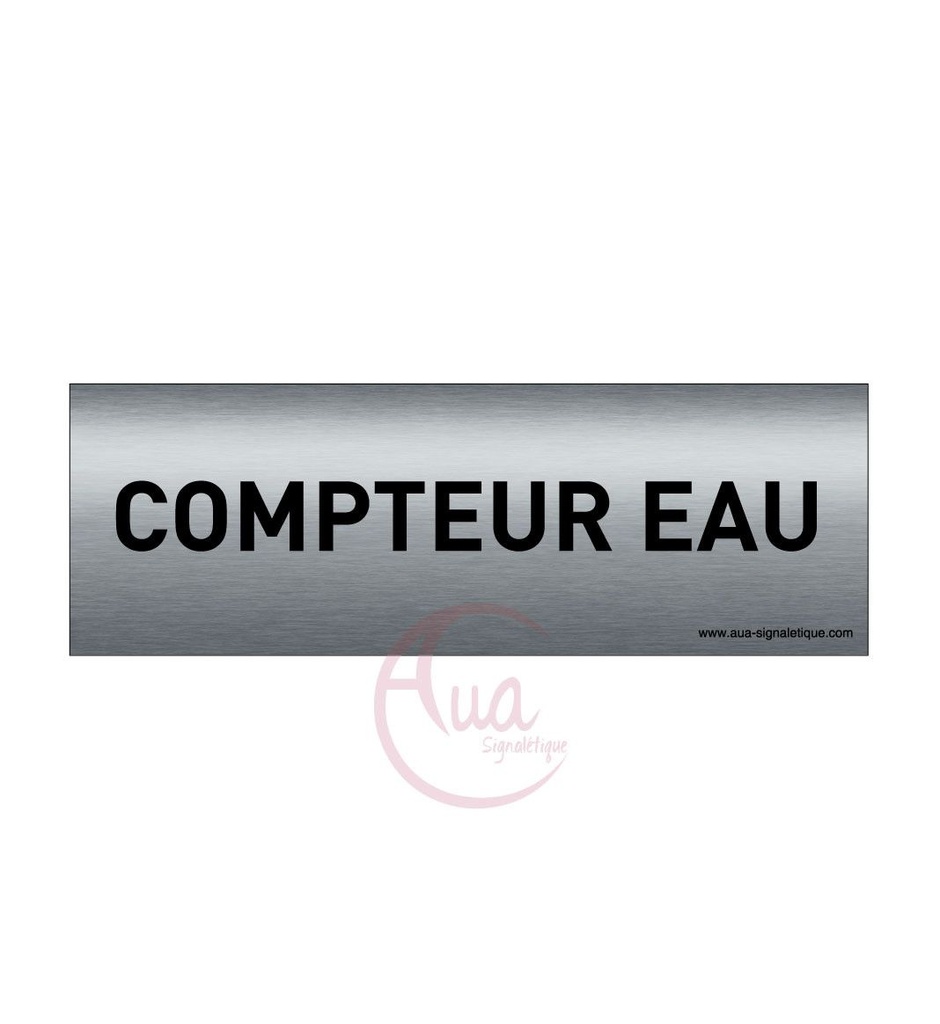 [201330-F] Plaque de porte Aluminium brossé imprimé AluSign Texte - 150x50 mm - Compteur eau - Double Face adhésif au dos