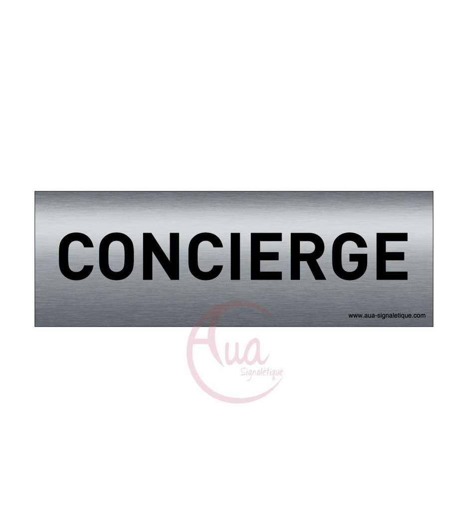 [201331-F] Plaque de porte Aluminium brossé imprimé AluSign Texte - 150x50 mm - Concierge - Double Face adhésif au dos