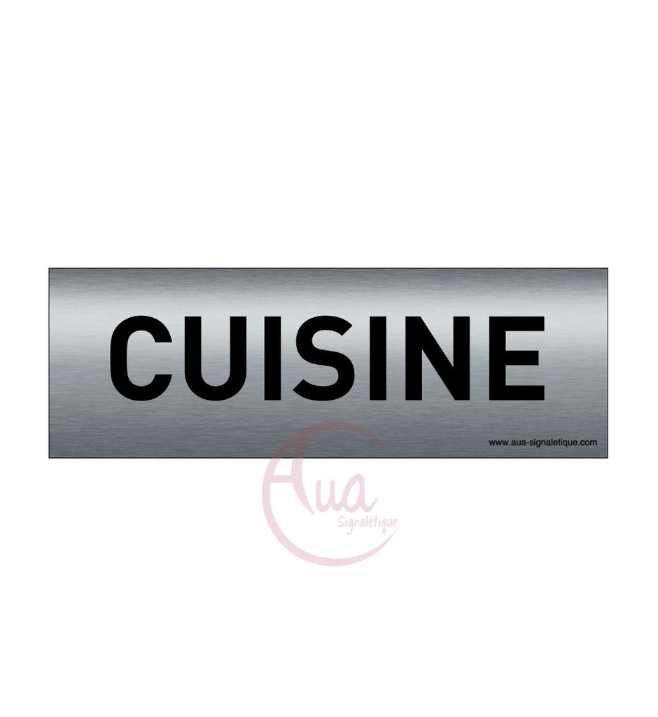 [201332-F] Plaque de porte Aluminium brossé imprimé AluSign Texte - 150x50 mm - Cuisine - Double Face adhésif au dos