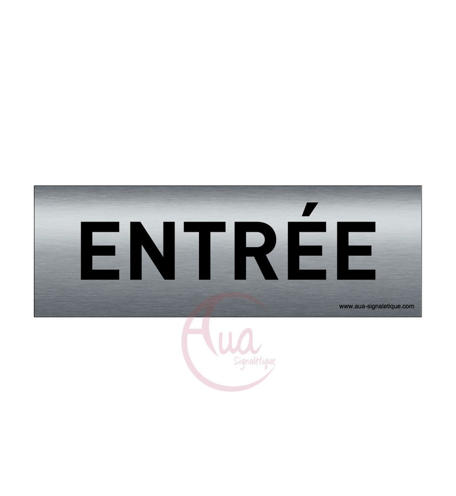 [201334-F] Plaque de porte Aluminium brossé imprimé AluSign Texte - 150x50 mm - Entrée - Double Face adhésif au dos