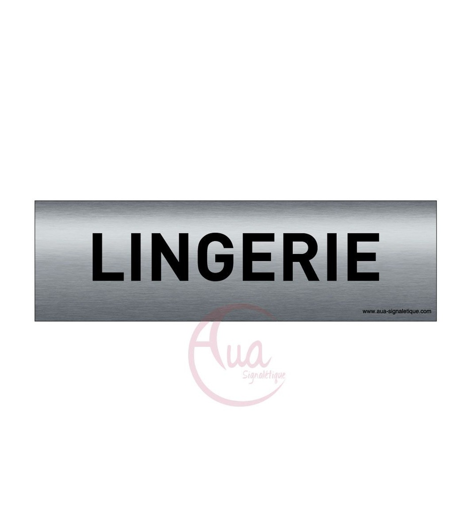[201341-F] Plaque de porte Aluminium brossé imprimé AluSign Texte - 150x50 mm - Lingerie - Double Face adhésif au dos