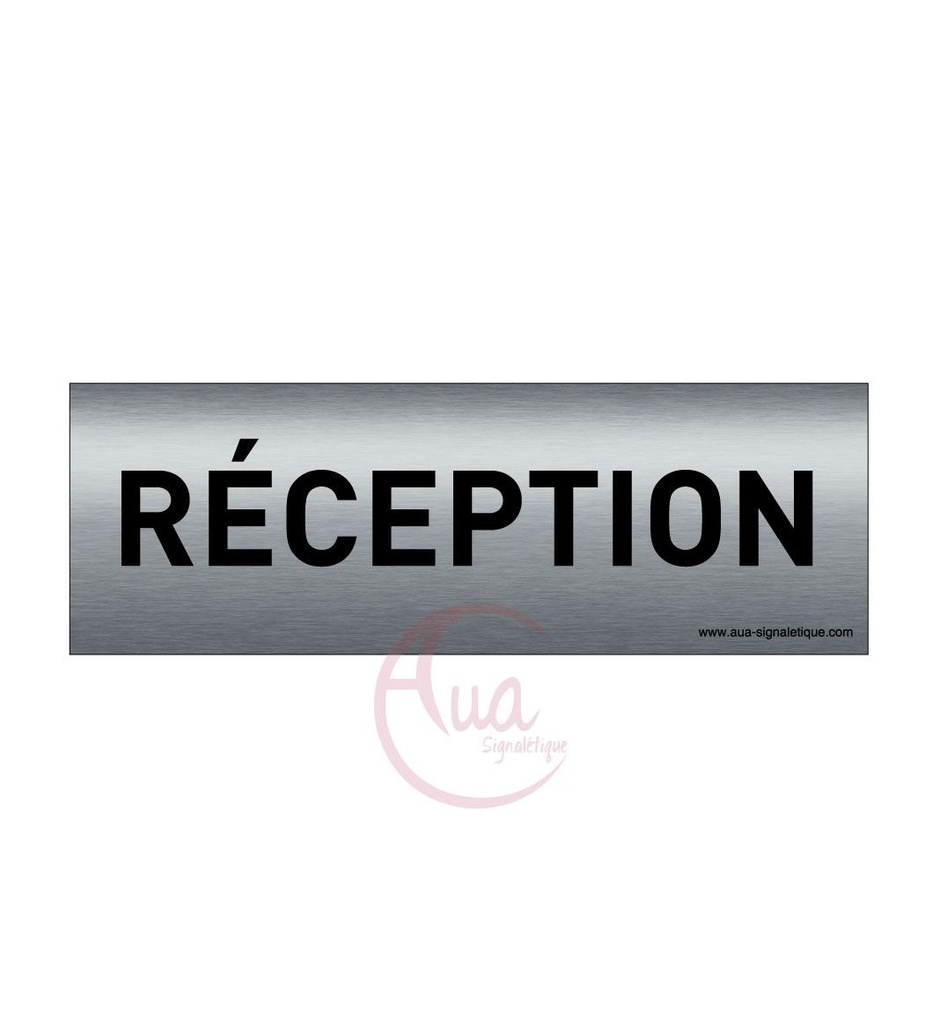 [201346-F] Plaque de porte Aluminium brossé imprimé AluSign Texte - 150x50 mm - Réception - Double Face adhésif au dos