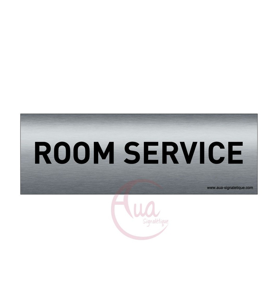 [201348-F] Plaque de porte Aluminium brossé imprimé AluSign Texte - 150x50 mm - Room service - Double Face adhésif au dos