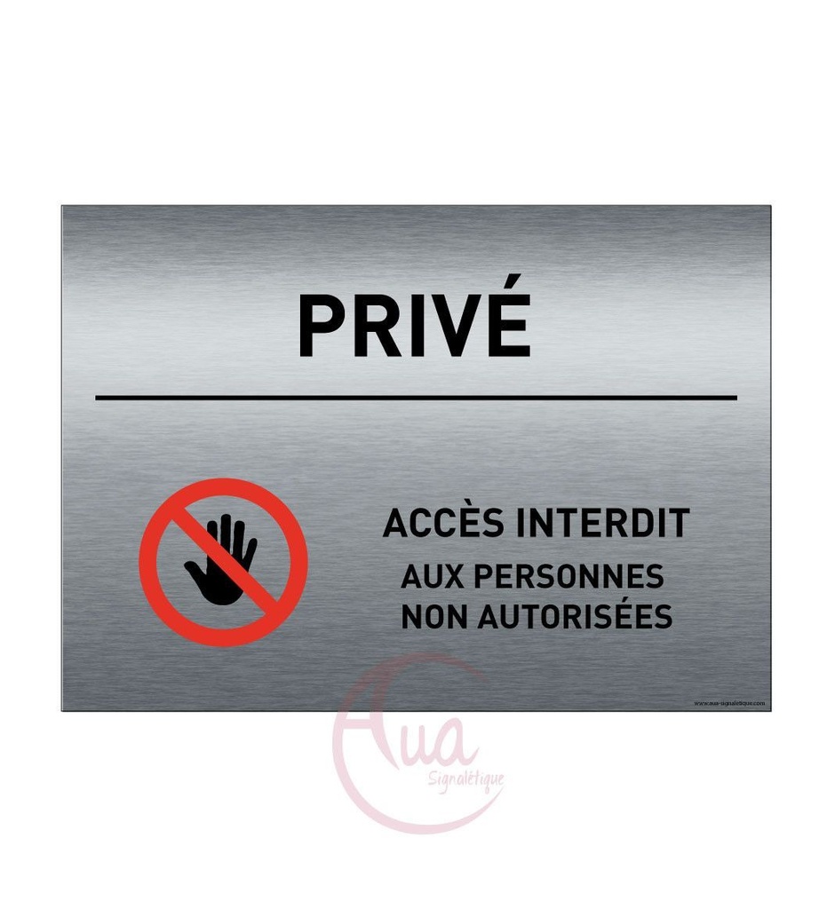 [201355-F] Plaque de porte Aluminium brossé imprimé AluSign - 210x150 mm - Privé 3 - Double Face adhésif au dos
