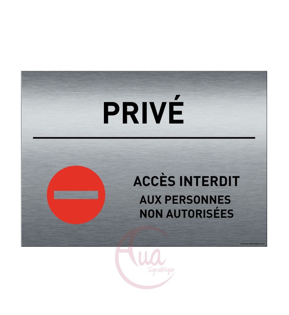 [201356-F] Plaque de porte Aluminium brossé imprimé AluSign - 210x150 mm - Privé sens interdit - Double Face adhésif au dos