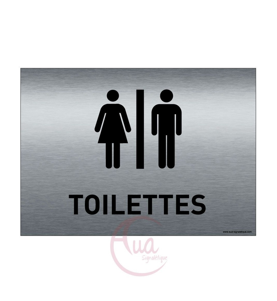 [201360-F] Plaque de porte Aluminium brossé imprimé AluSign - 210x150 mm - Toilettes homme Femme - Double Face adhésif au dos
