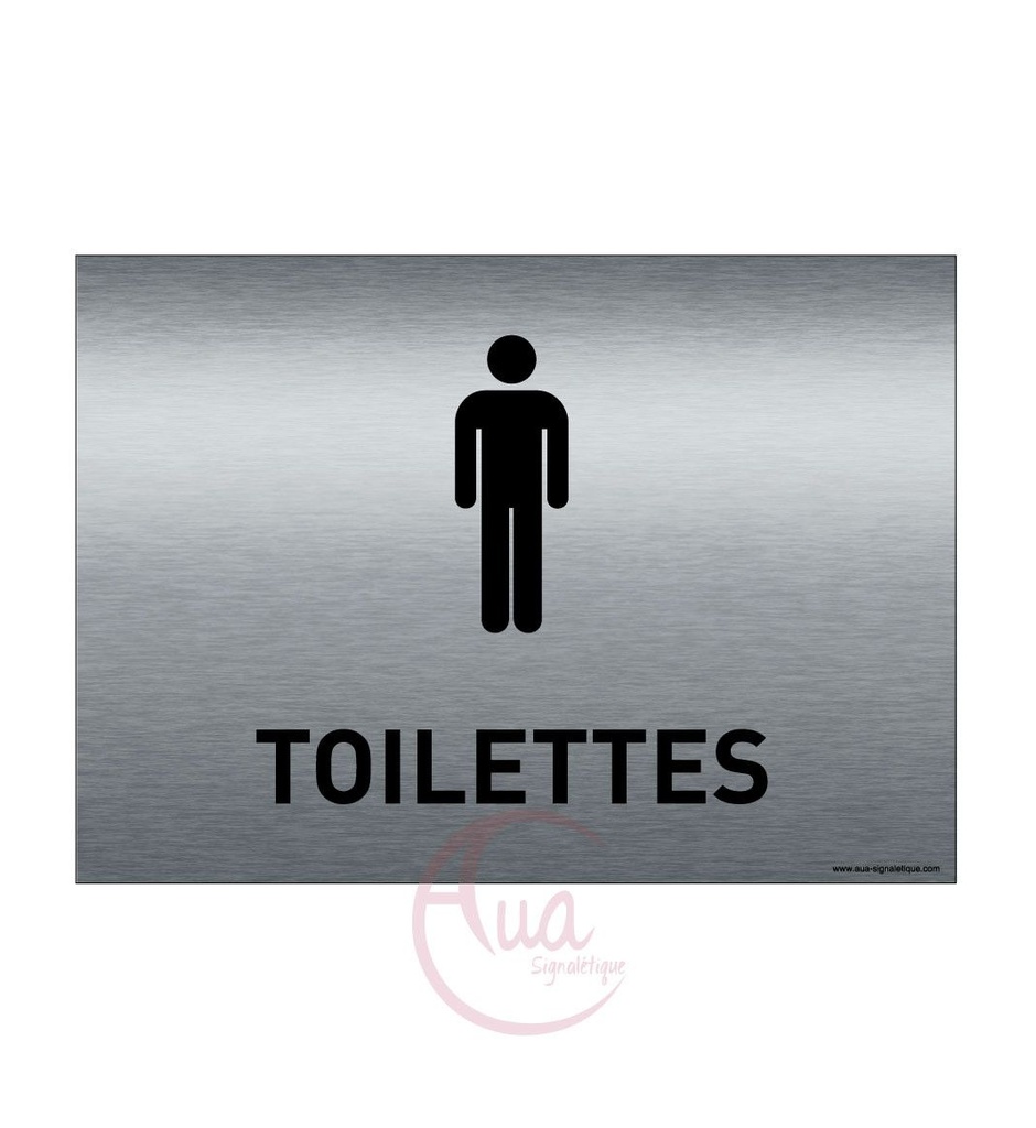 [201362-F] Plaque de porte Aluminium brossé imprimé AluSign - 210x150 mm - Toilettes hommes - Double Face adhésif au dos