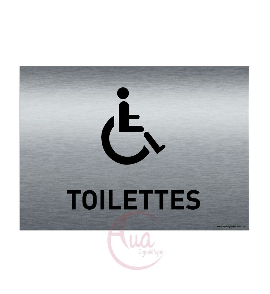 [201363-F] Plaque de porte Aluminium brossé imprimé AluSign - 210x150 mm - Toilettes handicapés - Double Face adhésif au dos
